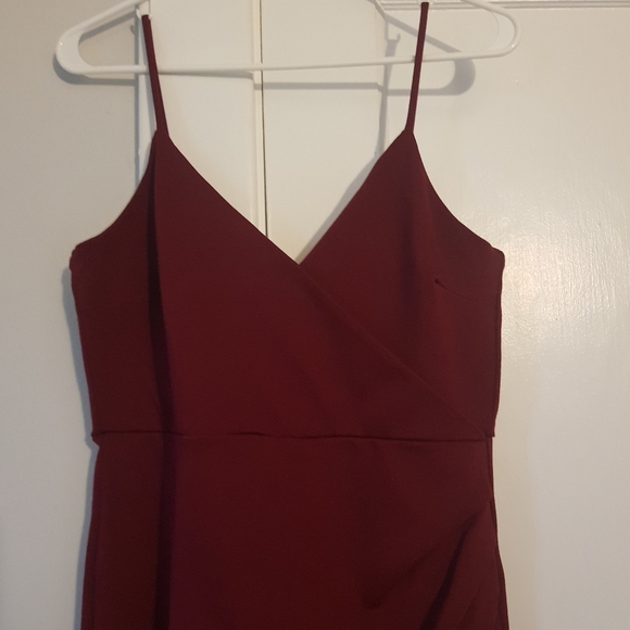 Lulu's Ruched Midi Slit Dress- WINE - Picture 3 of 4